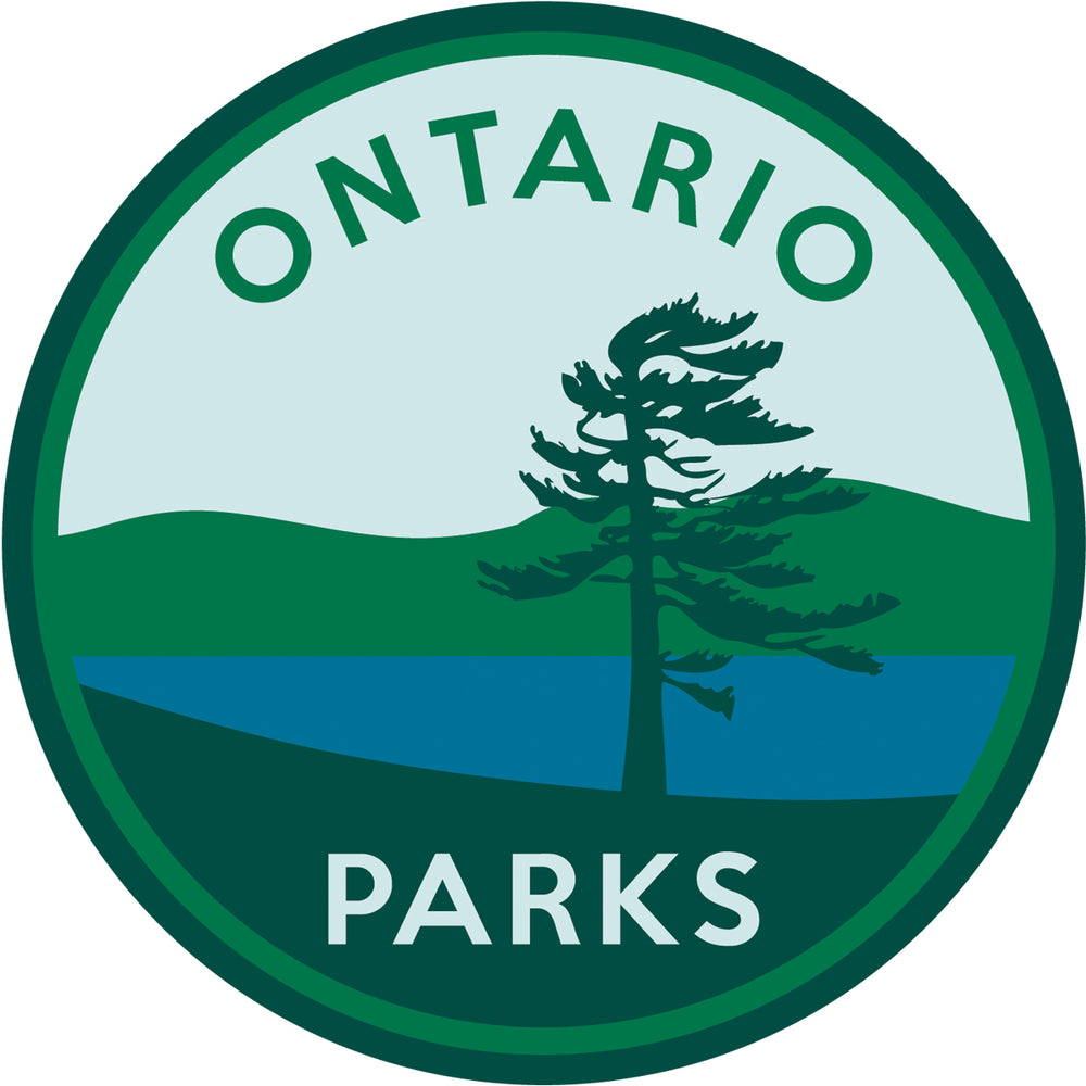 Ontario parks crest design file for Ontario Parks Crest Pin.  Green circular Ontario Parks graphic.