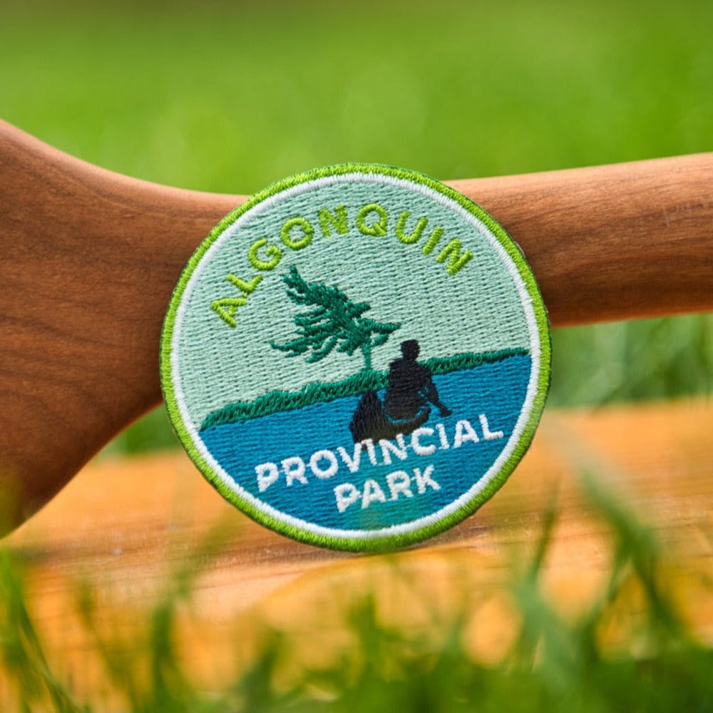 Round embroidered park patch for Algonquin Provincial Park