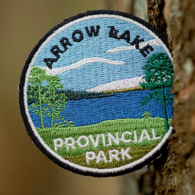 Round embroidered park crest patch for Arrow Lake Provincial Park