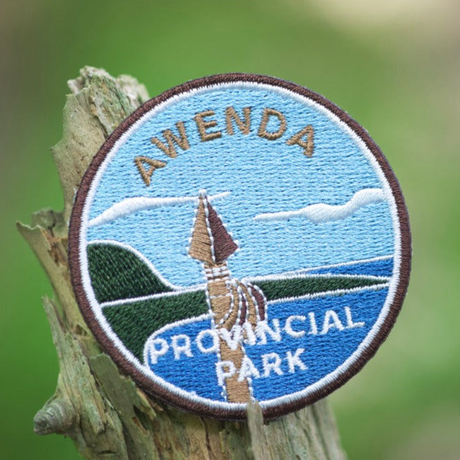 Round embroidered park crest patch for Awenda Provincial Park