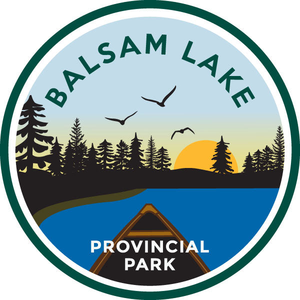 Round park crest sticker for Balsam Lake Provincial Park
