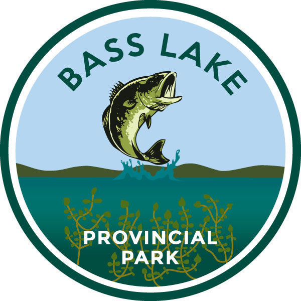 Round park crest sticker for Bass Lake Provincial Park