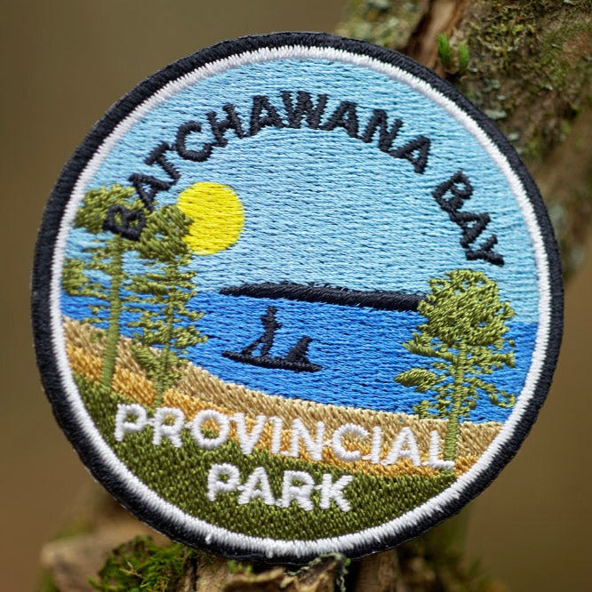 Round embroidered park crest patch for Batchawana Bay Provincial Park