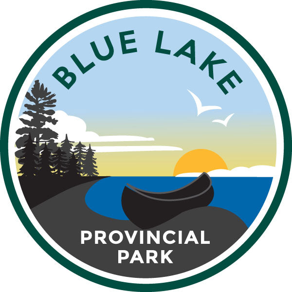 Round park crest sticker for Blue Lake Provincial Park