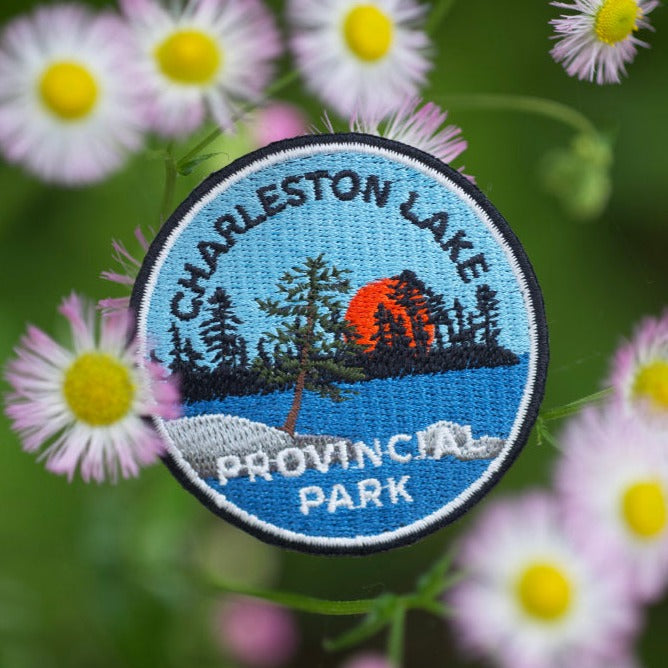 Round embroidered park crest patch for Charleston Lake Provincial Park