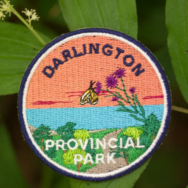 Round embroidered park crest patch for Darlington Provincial Park