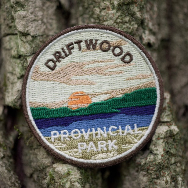 Round embroidered park crest patch for Driftwood Provincial Park
