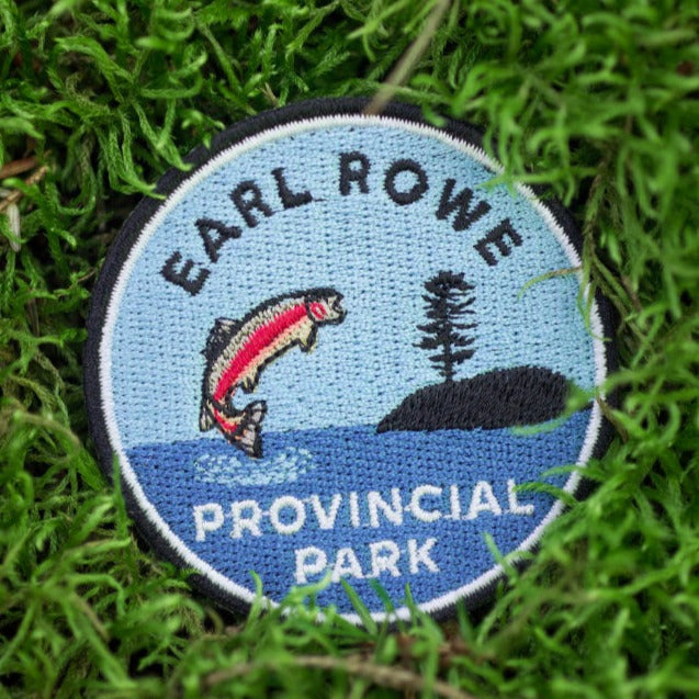 Round embroidered park crest patch for Earl Rowe Provincial Park.