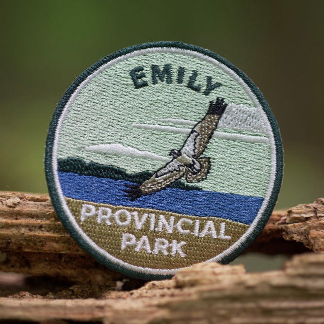 Round embroidered park crest patch for Emily Provincial Park