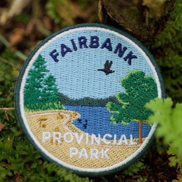 Round embroidered park crest patch for Fairbank Provincial Park