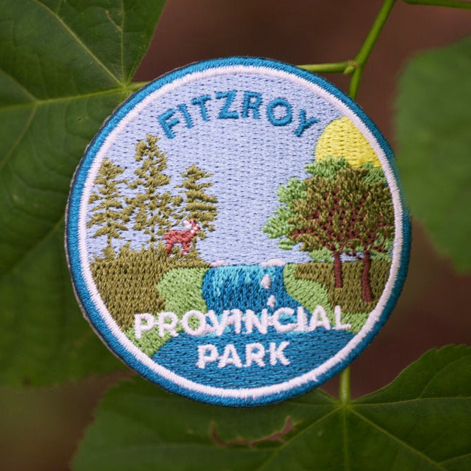 Round embroidered park crest patch for Fitzroy Provincial Park
