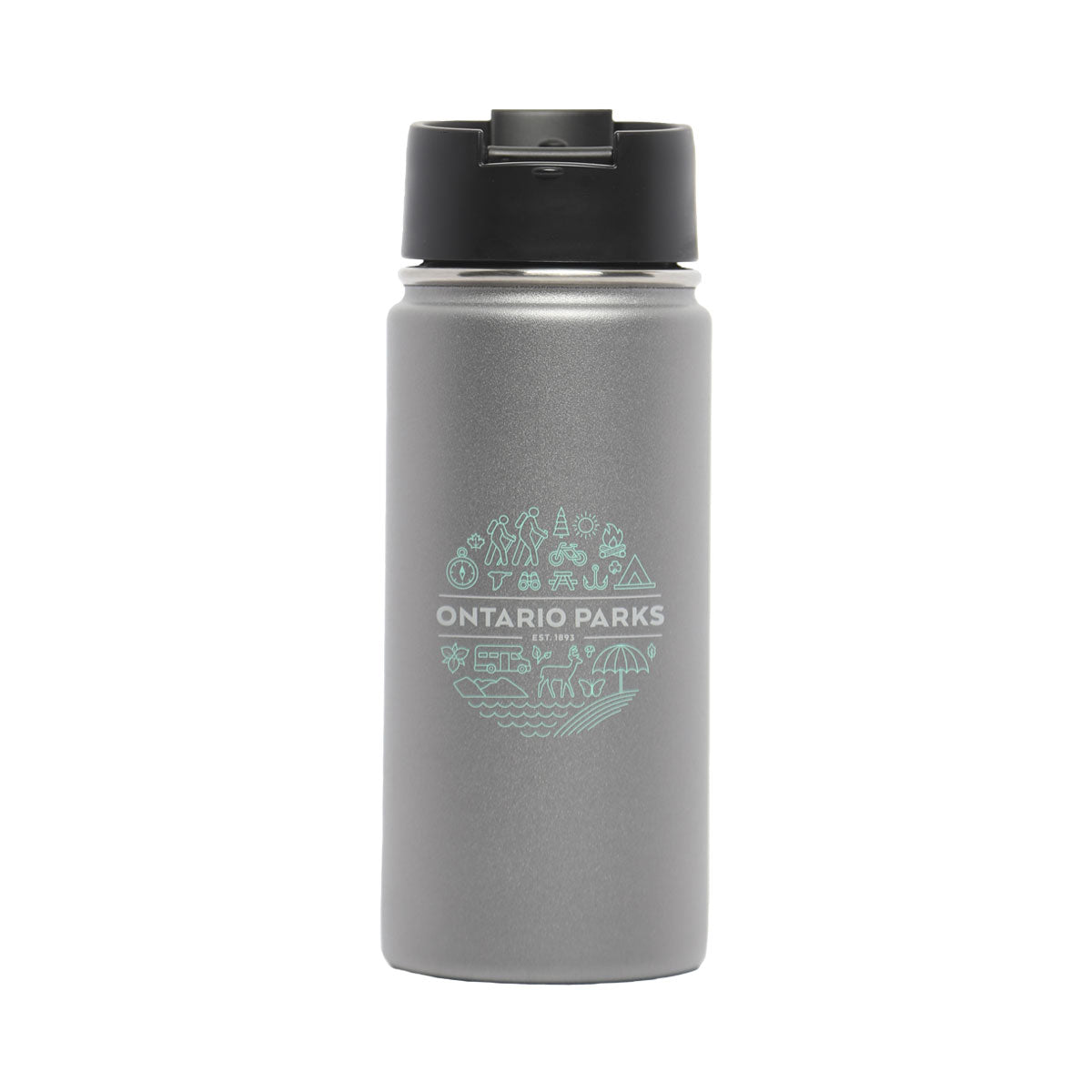 Grey coloured 16 oz Hydro Flask Bottle, with centred customer "South" design. 