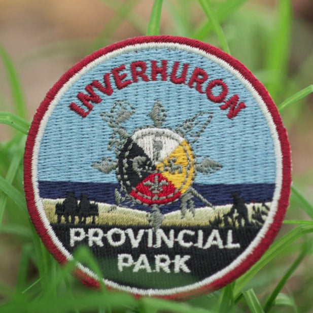 Round embroidered park crest patch for Inverhuron Provincial Park