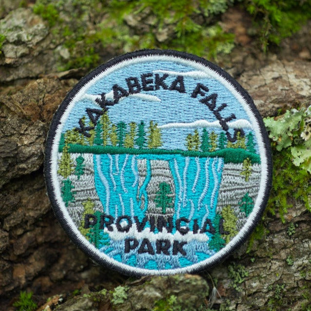 Round embroidered park crest patch for Kakabeka Falls Provincial Park