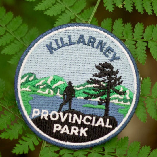 Round embroidered park crest patch for Killarney Provincial Park