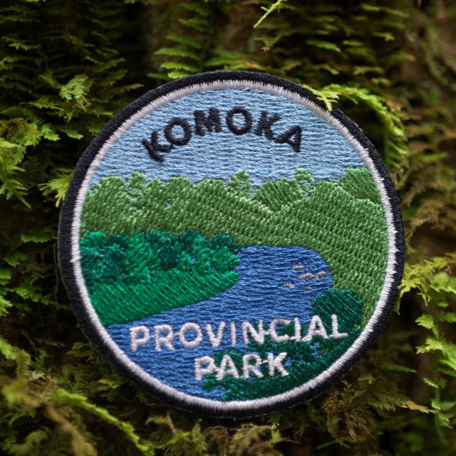 Round embroidered park crest patch for Komoka Provincial Park