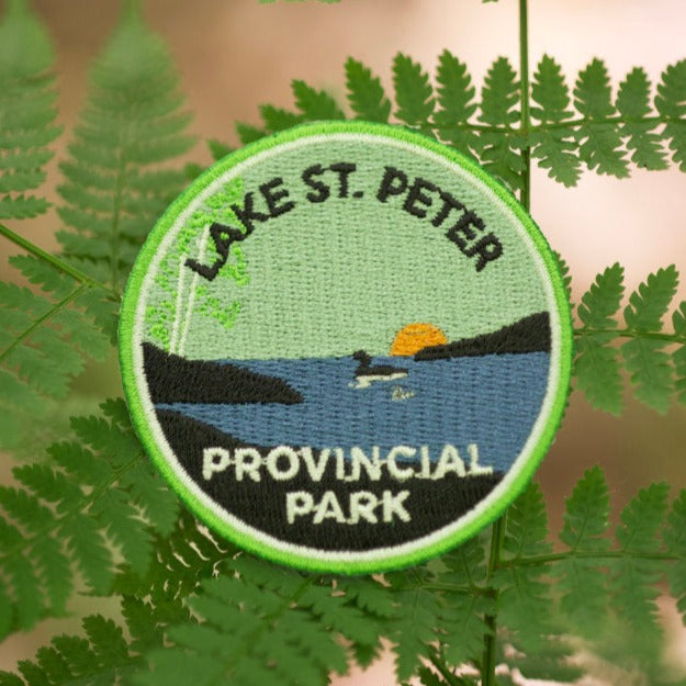 Round embroidered park crest patch for Lake St Peter Provincial Park