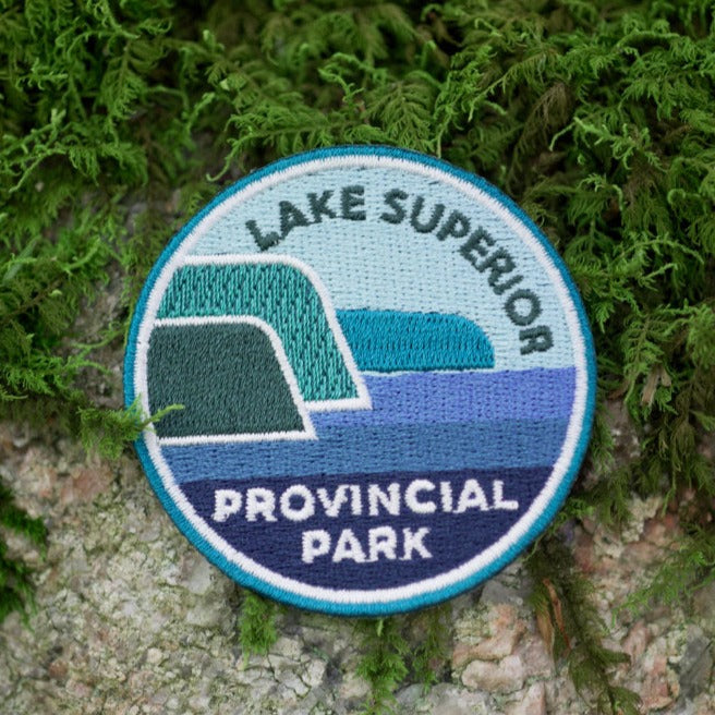 Round embroidered park crest patch for Lake Superior Provincial Park