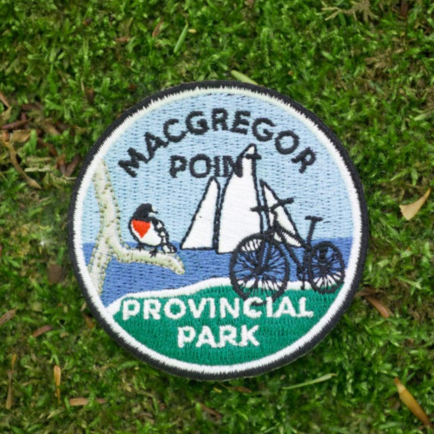 Round embroidered park crest patch for MacGregor Point Provincial Park
