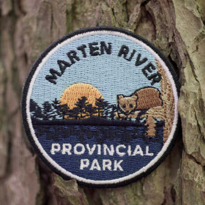 Round embroidered park crest patch for Marten River Provincial Park