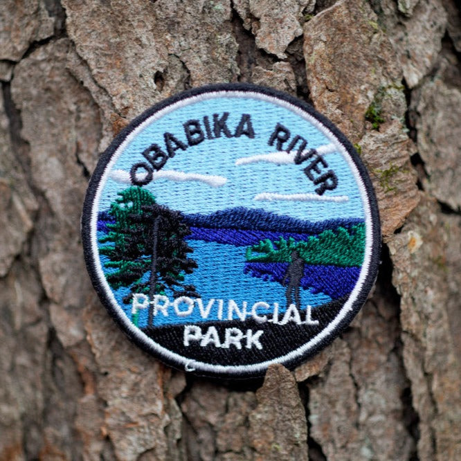 Round embroidered park crest patch for Obabika River Provincial Park