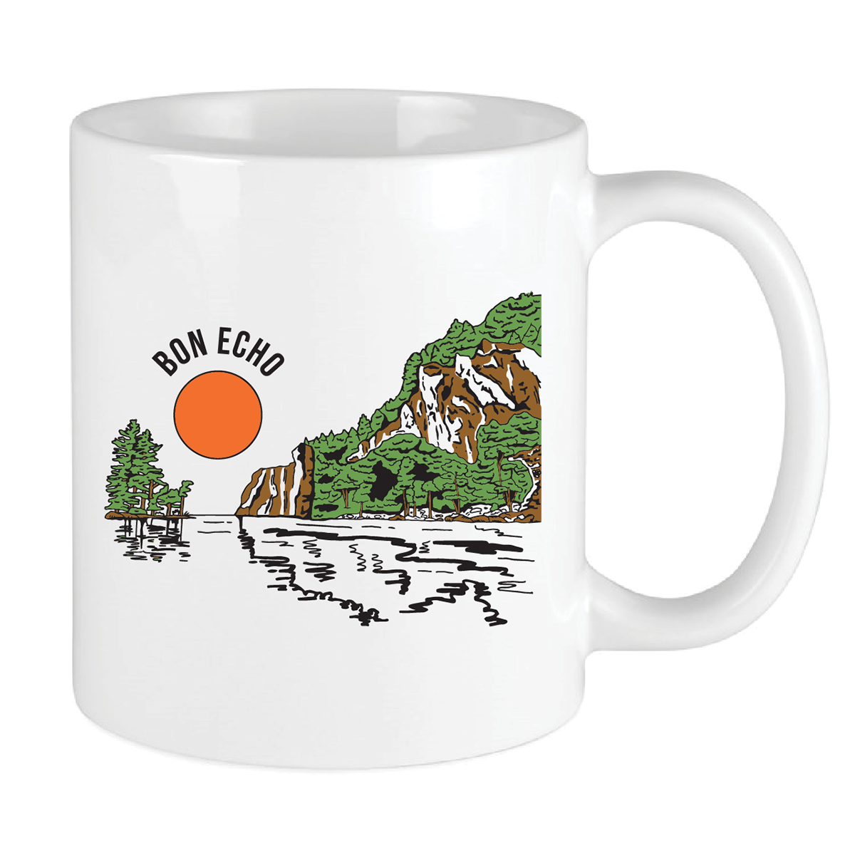 Design file for Peace Collective mug, showcasing Bon Echo Provincial Park's Mazinaw cliff face. 