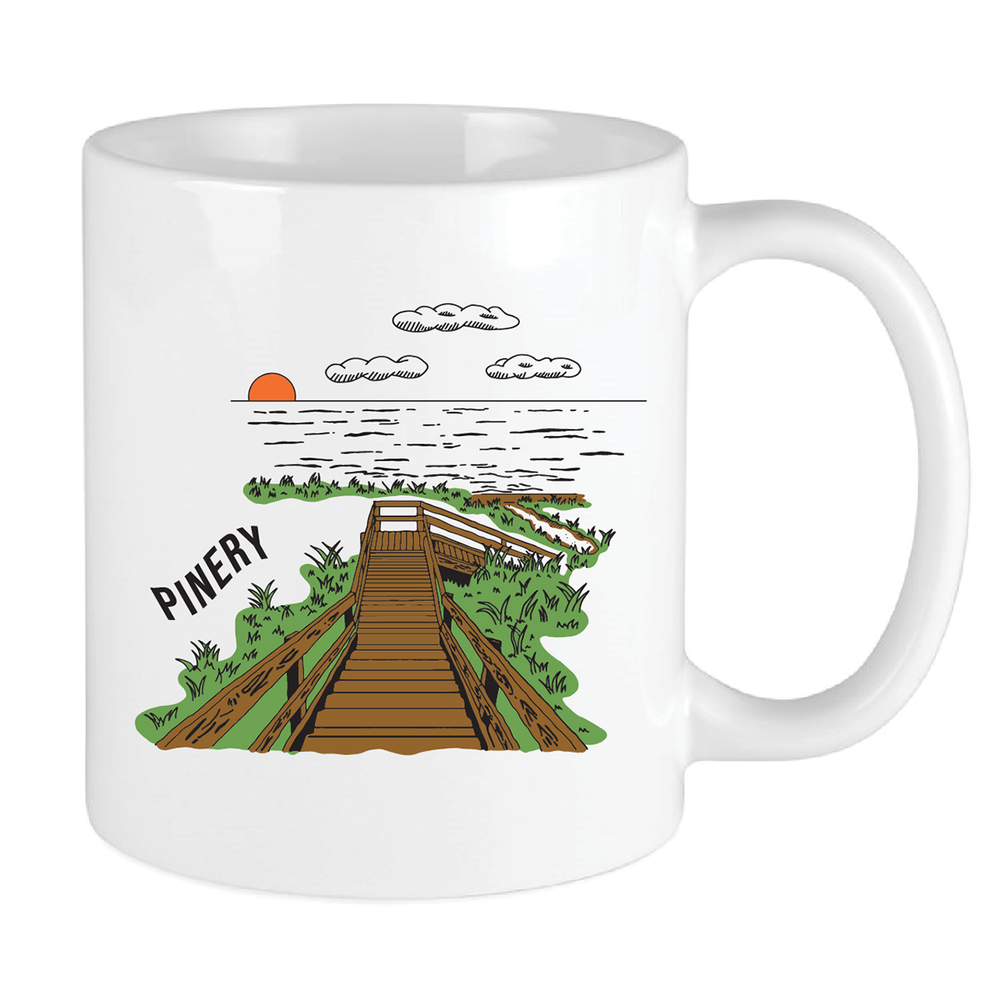 Design file for Peace Collective mug, showcasing Pinery Provincial Park's boardwalk. 