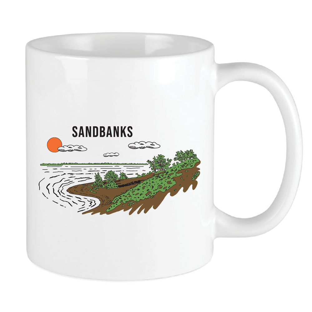 Design file for Peace Collective mug, showcasing a Sandbanks Provincial Park waterfront.