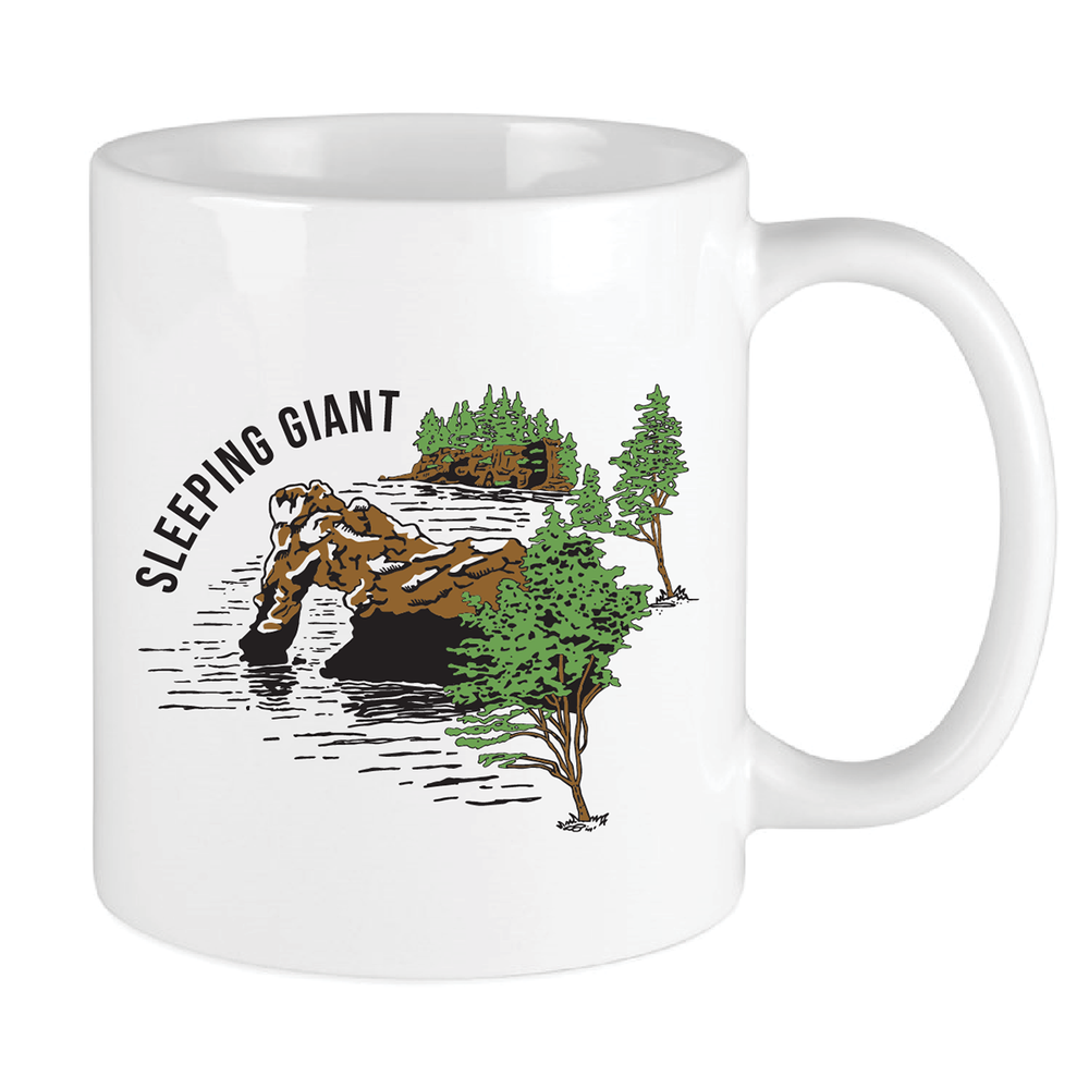 Design file for Peace Collective mug, showcasing a Sleeping Giant Provincial Park rock formation. 