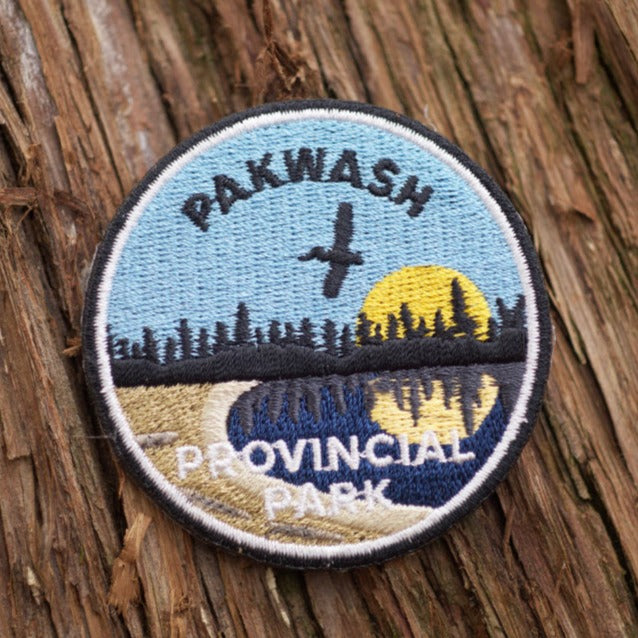 Round embroidered park crest patch for Pakwash Provincial Park