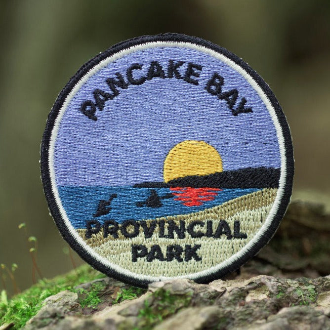 Round embroidered park crest patch for Pancake Bay Provincial Park