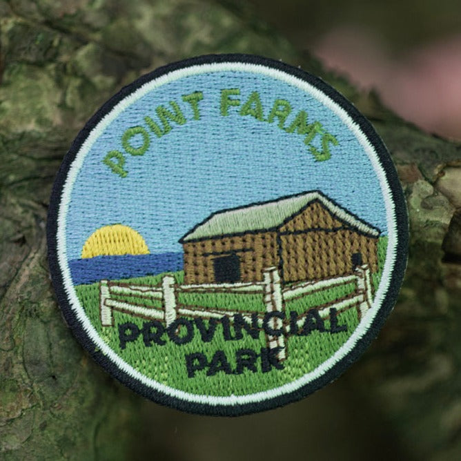 Round embroidered park crest patch for Point Farms Provincial Park