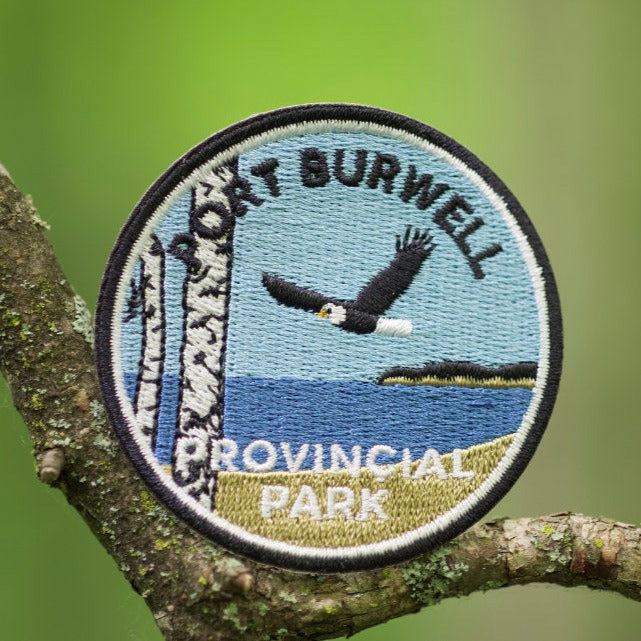 Round embroidered park crest patch for Port Burwell Provincial Park