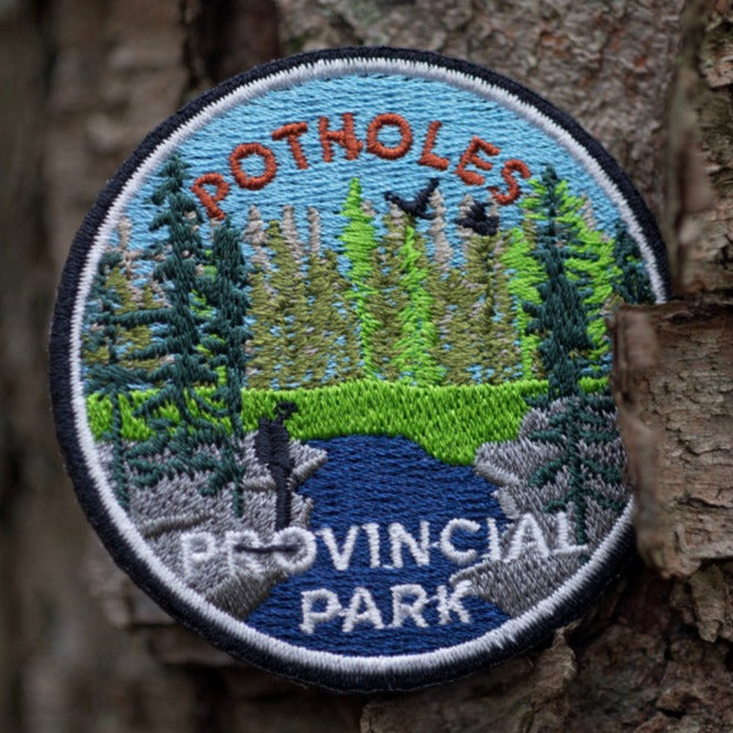 Round embroidered park crest patch for Potholes Provincial Park