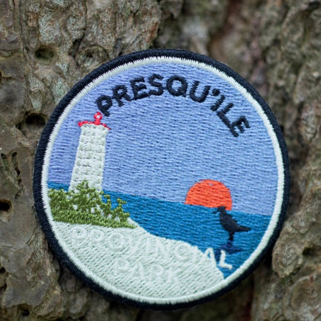 Round embroidered park crest patch for Presqu'ile Provincial Park