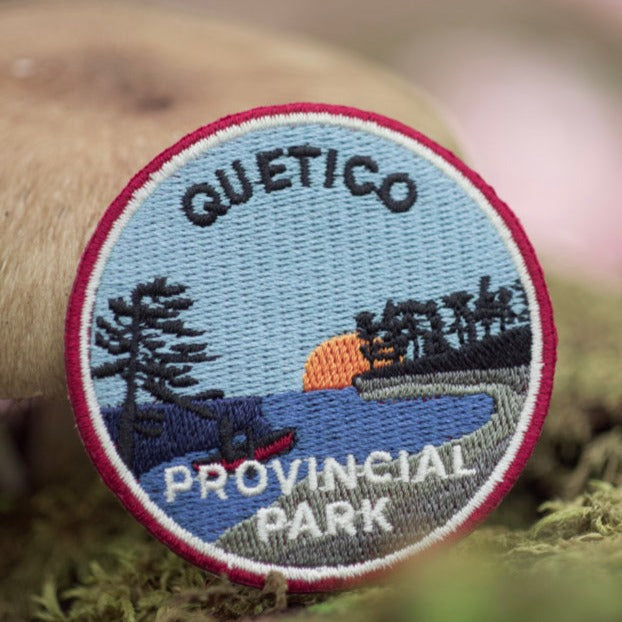 Round embroidered park crest patch for Quetico Provincial Park