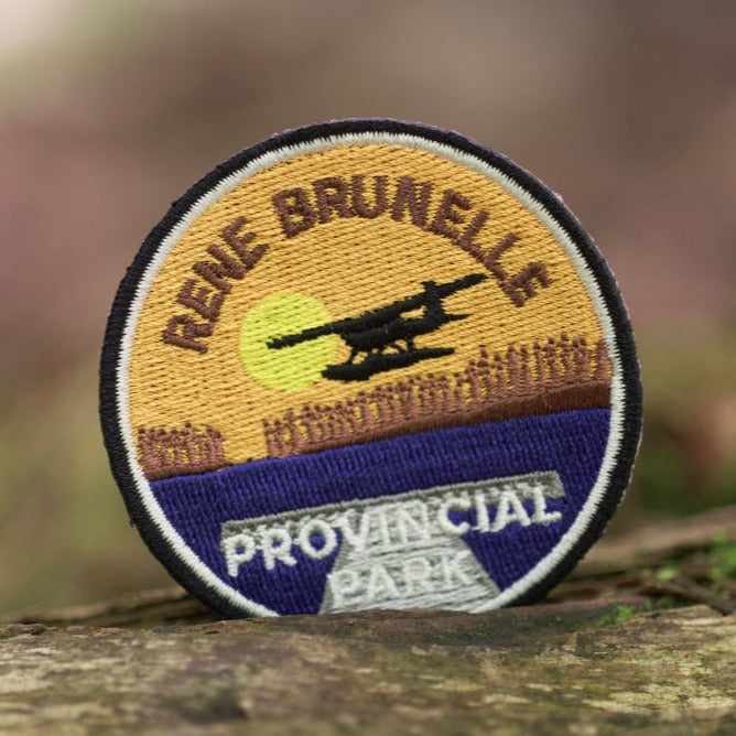 Round embroidered park crest patch for Rene Brunelle Provincial Park