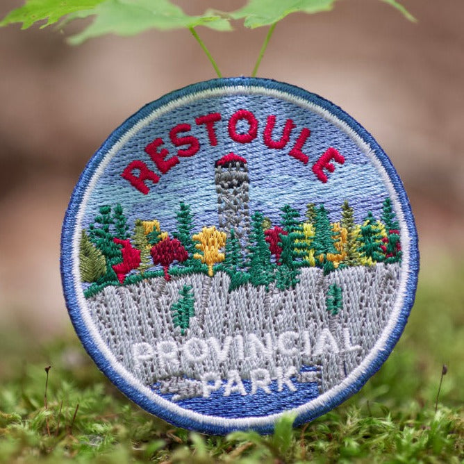 Round embroidered park crest patch for Restoule Provincial Park