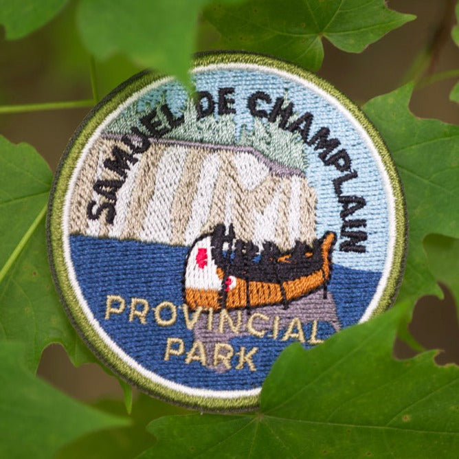 Round embroidered park crest patch for Samuel De Champlain
