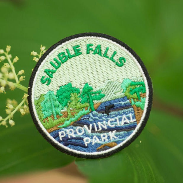 Round embroidered park crest patch for Sauble Falls Provincial Park