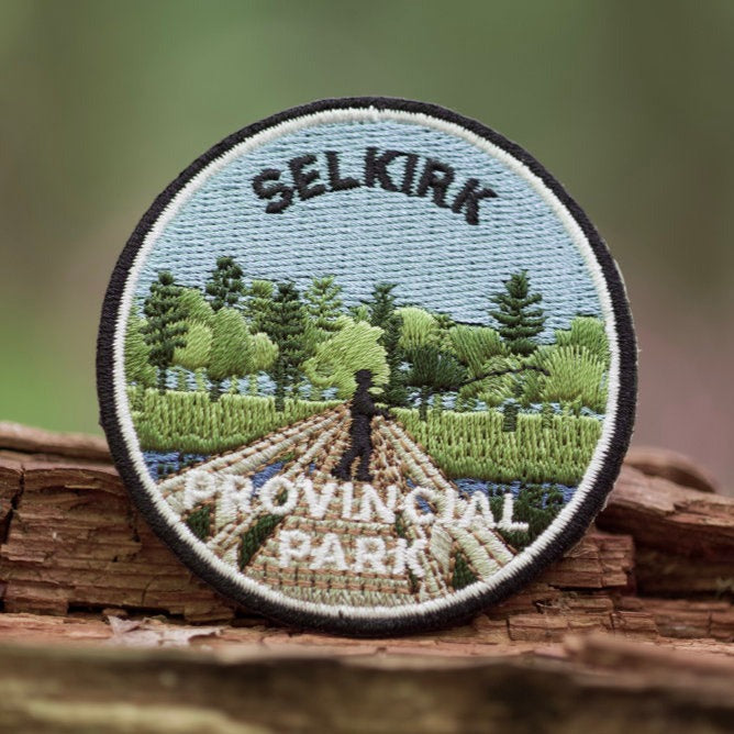 Round embroidered park crest patch for Selkirk Provincial Park