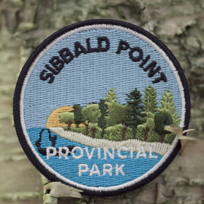 Round embroidered park crest patch for Sibbald Point Provincial Park