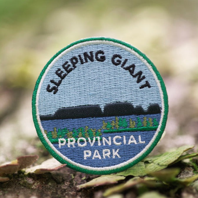 Round embroidered park crest patch for Sleeping Giant Provincial Park