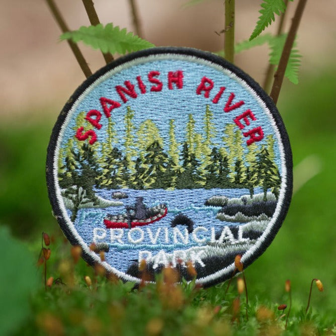 Round embroidered park crest patch for Spanish River Provincial Park