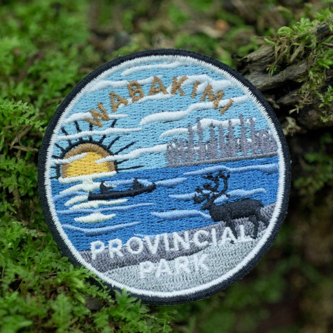 Round embroidered park crest patch for Wabakimi Provincial Park