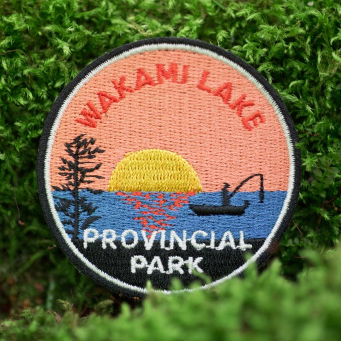 Round embroidered park crest patch for Wakami Lake Provincial Park