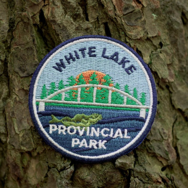 Round embroidered park crest patch for White Lake Provincial Park