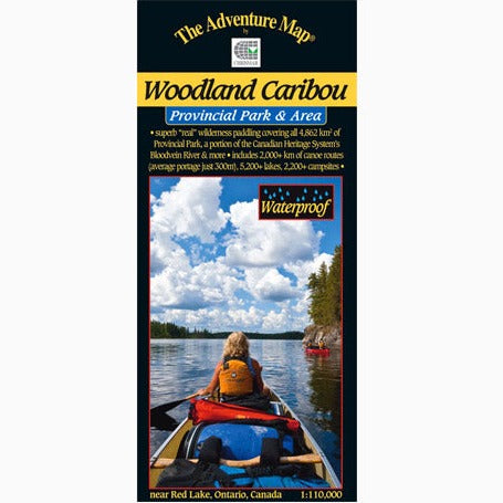Woodland Caribou Provincial Park & Area waterproof map. Scale 1:110,000. Cover image. 